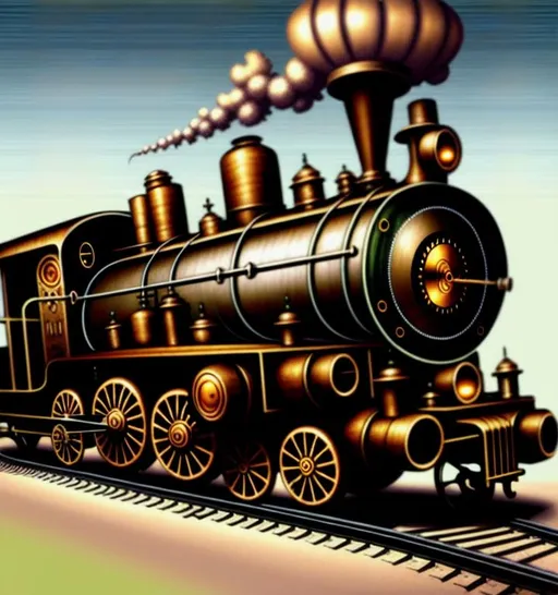 Prompt: a steampunk train, digital art, hyperrealistic