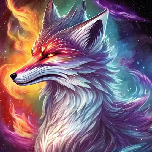 Prompt: Dragonic galactic Fox god