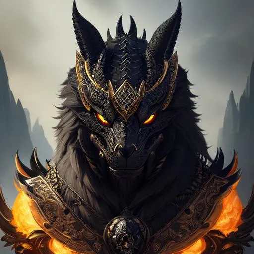 Prompt: Black dragon with iridescent black markings and a skull mask, and a cute face, perfect composition, hyperrealistic, super detailed, 8k, high quality, trending art, trending on artstation, sharp focus, studio photo, intricate details, highly detailed, by greg rutkowski, illustration, watercolor