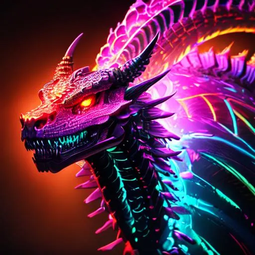 Portrait of a roaring neon skeleton dragon with irid... | OpenArt