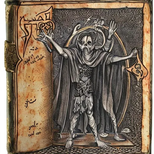 Prompt: Book of the law from thelema in demons hand
