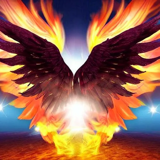 Prompt:  Angels wings fire flight carry away