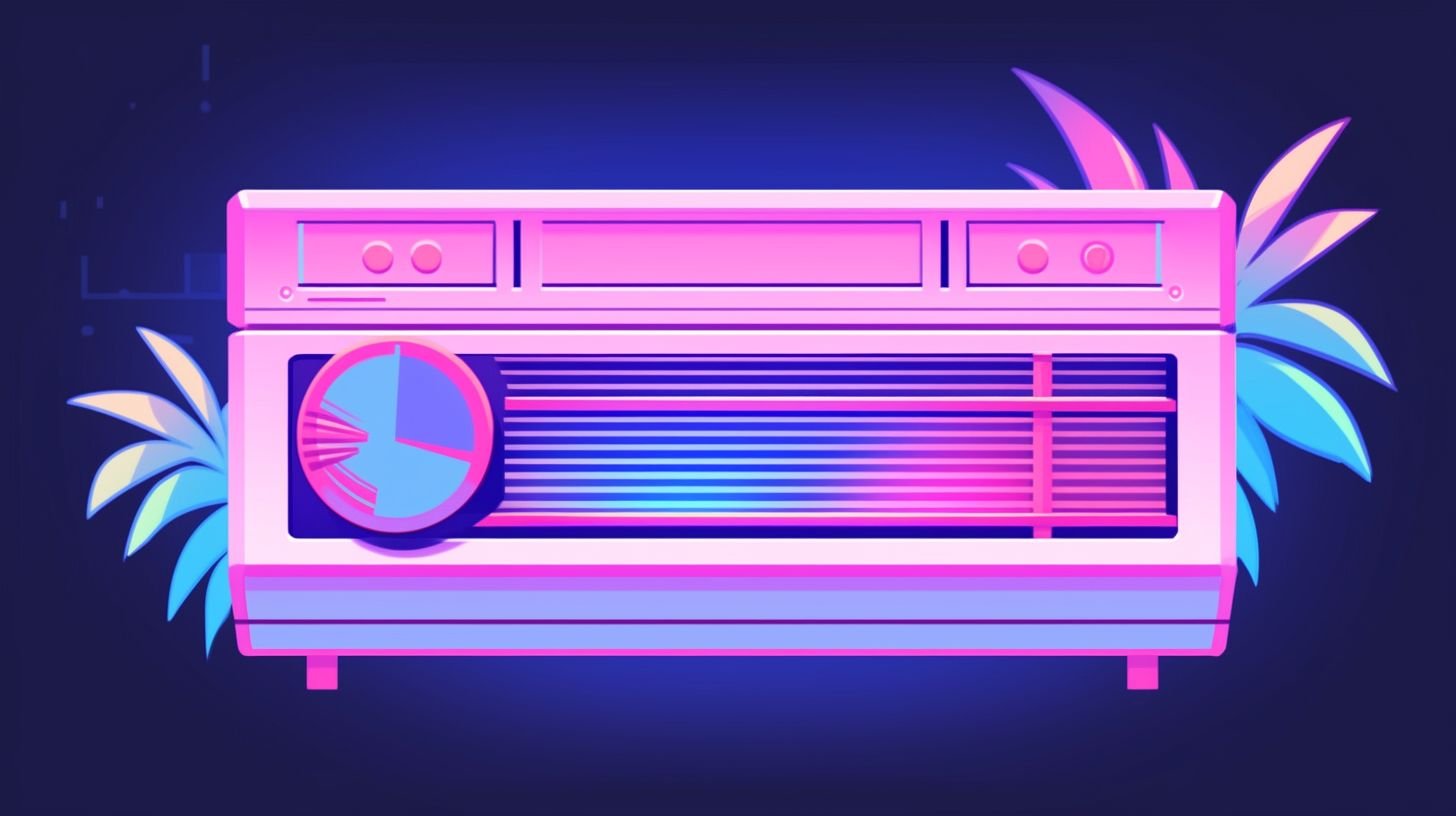 Prompt: vector art of an air conditioner, 80s synthwave colors - light blue; hot pink; bright oranges; purples, no lines, only colors fading into the other, close up shot of the wall unit air conditioner --ar 16:9 --upbeta --niji 5