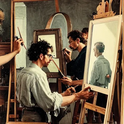 a photo of an artist drawing himself from the mirror