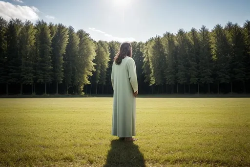 Prompt: Jesus standing up, green field, daytime, beautiful, high resolution, 4k, best detailed