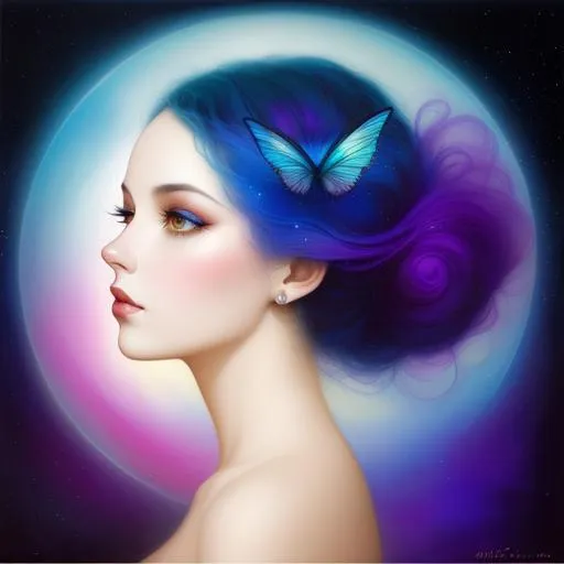 Prompt: cosmic Beauty. Art by artgerm, edre penovac, Daniel Merriam, catrin Welz-Stein, Nicoletta ceccoli, James Jean. Gradient chrome colours. 3d.