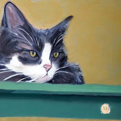 A paint of a cat siting on a table | OpenArt