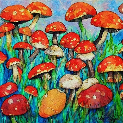 Prompt: Masterpiece mushroom painting