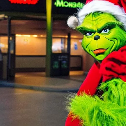 Prompt: the grinch at mcdonald's