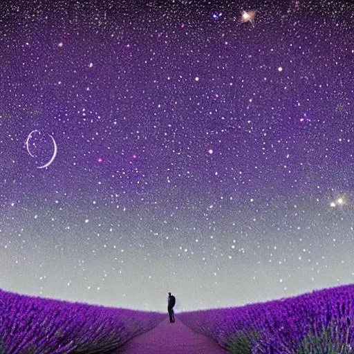 Prompt: lavender starry night with the words "lavender haze"