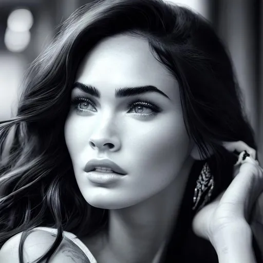Prompt: long shot super detailed lifelike illustration, intricately detailed, dramatic lighting, young Megan Fox, white shirt, young woman, gorgeous detailed face, Megan Fox, the actress, 

masterpiece photographic real digital ultra realistic hyperdetailed, blue iris, highly detailed beautiful gloss lips, highly detailed intricate black hair, stray hairs, complex,

volumetric lighting maximalist photo illustration 4k, resolution high res intricately detailed complex,

soft focus, digital painting, oil painting, clean art, professional, colorful, rich deep color, concept art, CGI winning award, UHD, HDR, 8K, RPG, UHD render, HDR render, 3D render cinema 4D