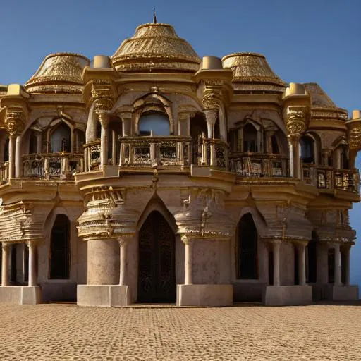 Prompt: baroque inspired Congolese architecture with precolonial congolese art inspiration and Congolese minerals, volumetric natural light, ultra realistic, vray,  hd