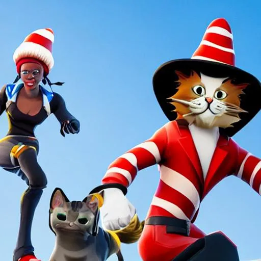 Prompt: cat in the hat in fortnite