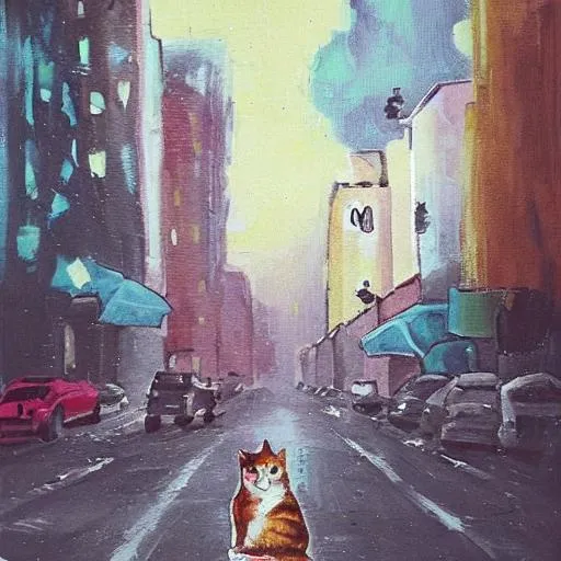 Prompt: Cat night street