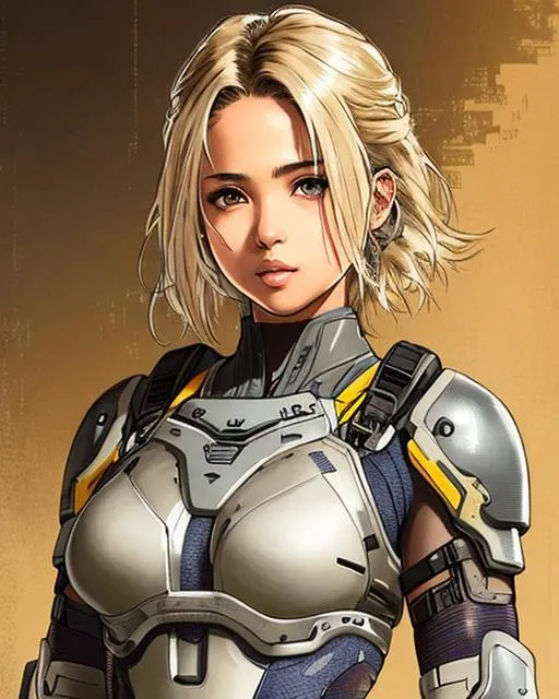 Prompt: (((Yoji Shinkawa))), sticker of ultra detailed portrait of Naomi Scott in Very tight V-cut swim uear armor, high quality cell shaded illustration in post apocalyptic style by Yoji Shinkawa,(((dynamic pose))), ((full body)),  perfect anatomy, centered, freedom, soul, blond short hair, approach to perfection, cell shading, 4k , cinematic dramatic atmosphere, watercolor painting, global illumination, detailed and intricate environment, artstation, concept art, fluid and sharp focus, volumetric lighting, cinematic lighting, Art by Yoji Shinkawa,
