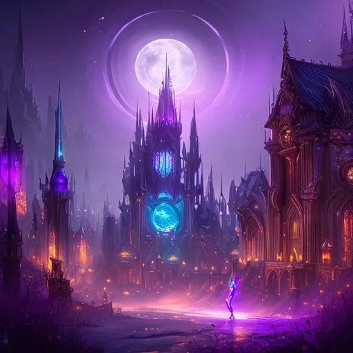 Prompt: HD, 4K, 3D, Stunning, magic, cinematic camera, two-point perspective, drow elf city, purple and black magic light, gorgeous fantasy city