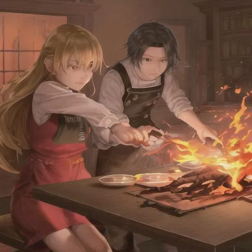 Prompt: fire on the table