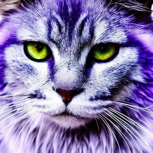 Prompt: Purple fur, blue eyes, fantasy, beautiful, mysterious look, Good art, masterpiece, stars in fur, space, Galaxy