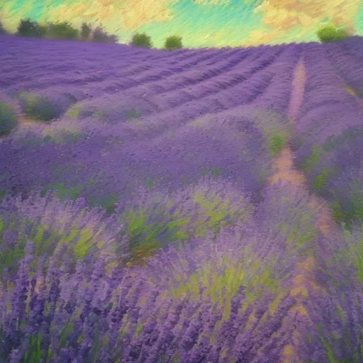 Prompt: Lavender, green - purple, impressionist album cover