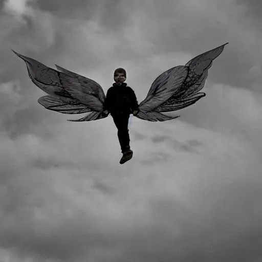 Prompt: ikarus,young boy,wings,sky,flying
