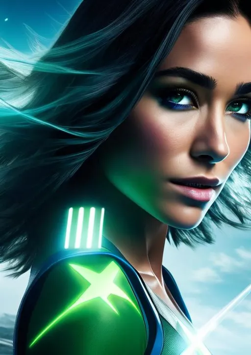 Prompt: High-resolution hyperrealistic photo of x-man rogue merged with polaris lorna dane, uhd, hdr, 64k