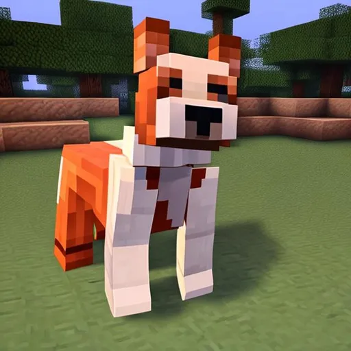 Prompt: Create a minecraft version of a red staffy with a white chest