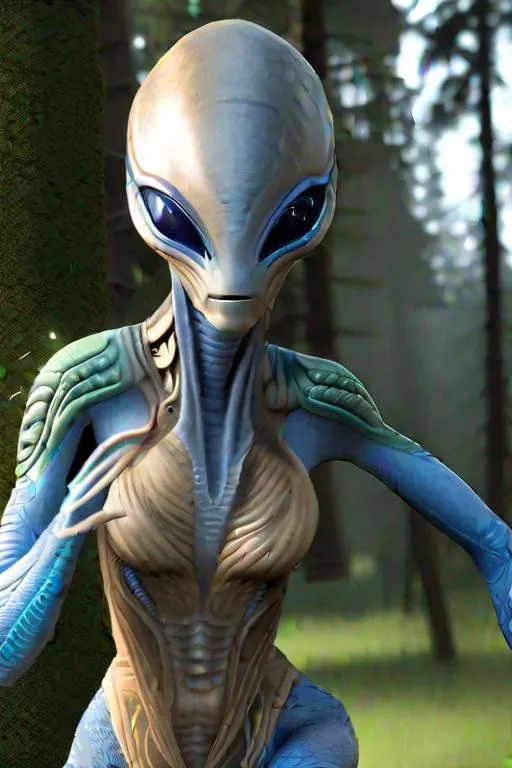 Prompt: alien with blue wood skin, ultra realistic, realistic, alien with blue wood skin, green eyes