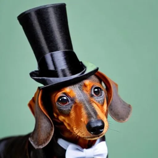 Prompt: A dachshund wearing a top hat