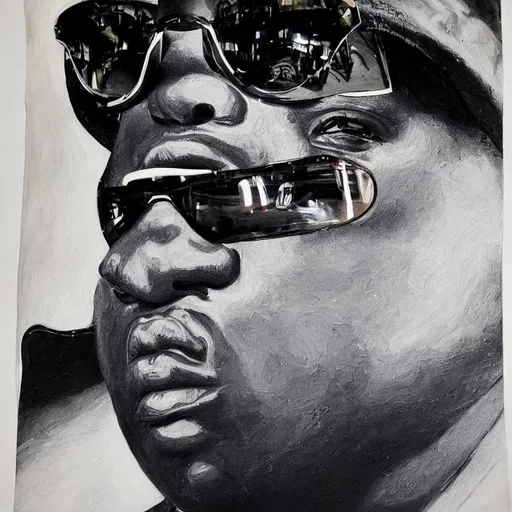 Biggie Smalls with dark sunglasses, Oil painting by... OpenArt