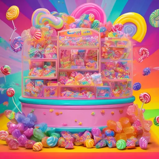 Prompt: Candy diorama in the style of Lisa frank