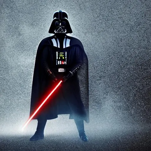 Darth Vader using his sword on the woods with a dark... | OpenArt