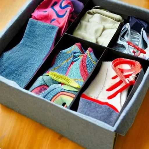 Prompt: a shoe box for shoes and socks made out of cloth

