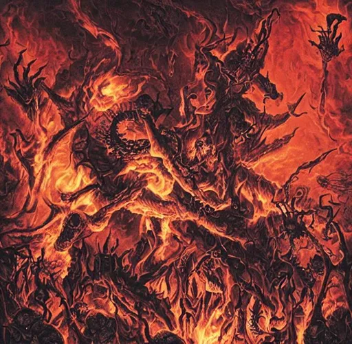 Prompt: Blood incantation in hell disaster mur mur