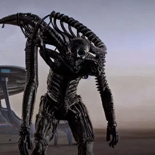 Prompt: alien greys cyberpunk fury road wasteland musical