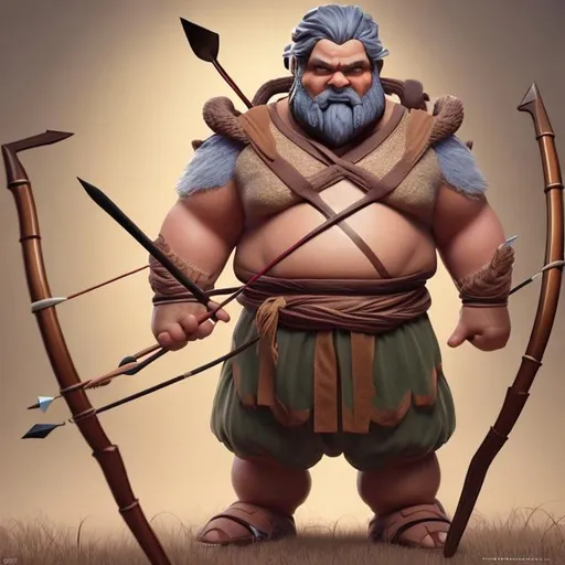 Prompt: Create a A Giant middle aged Male Character Concept that has Small Nose, has a plump figure, armed with a A Bow & Arrow. The character is designed for Boys and has a Diligent personality -Full body length -High Quality Render
