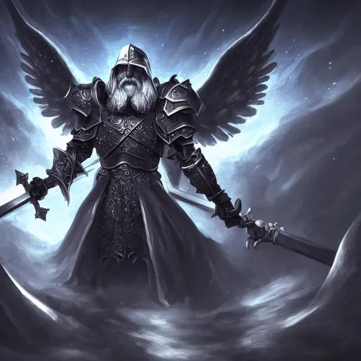 Splash art of an old muscular knight with angel wing... | OpenArt