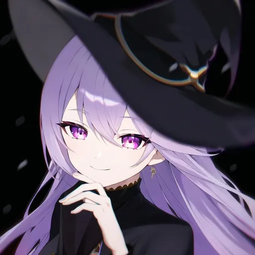 Prompt: anime style, (masterpiece, best quality:1.2), illustration, absurdres, highres, extremely detailed, 1 girl, purple long hair, golden eyes, eye highlights, black witch cloth, depth of field, (:d:0.8), chromatic aberration abuse, pastel color, Depth of field, facing camera, raining, evil smiling evil