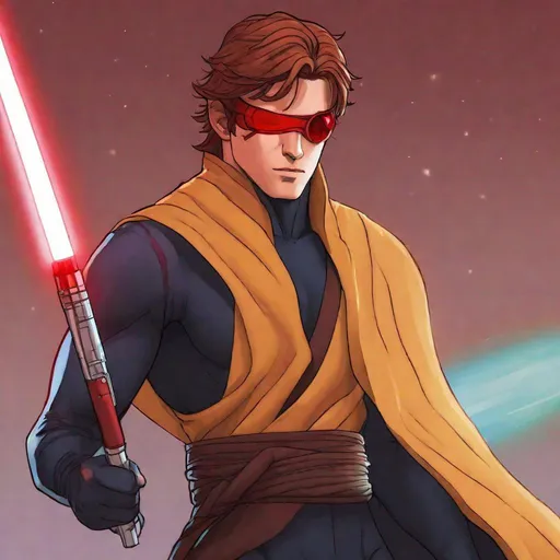 Prompt: scott summers aka cyclops from X-Men as a jedi knight. Detailed, well draw face. star wars art. star wars. 2d.  rpg art. 2d art. 2d.