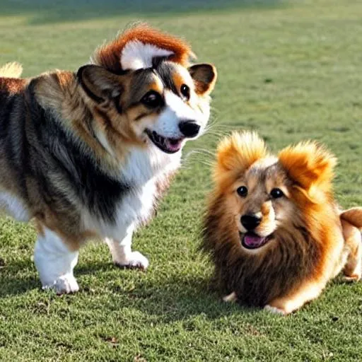 Prompt: corgi dog with lion
