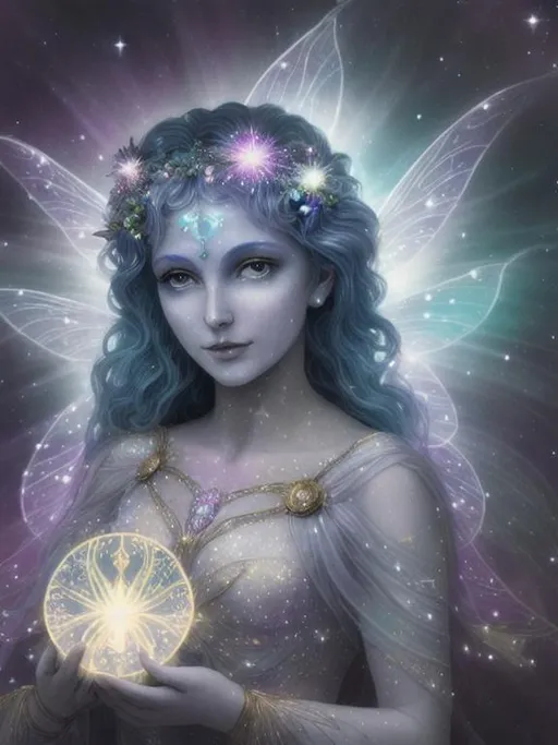 Prompt: cosmic,etherial, fairy, goddess of light ,closeup