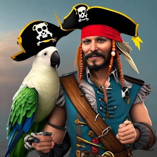 Prompt: pirate captain and his trusty parrot