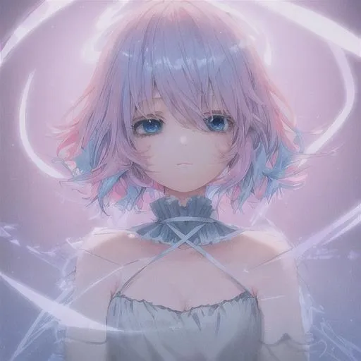 Prompt: light blue light pink haired girl with beautiful eyes light blue light pink theme anime girl