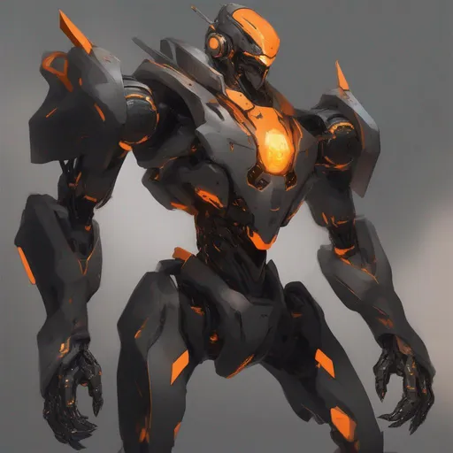 Prompt: A humanoid sleek mecha made from wisps of shadow able to see the orange energy under