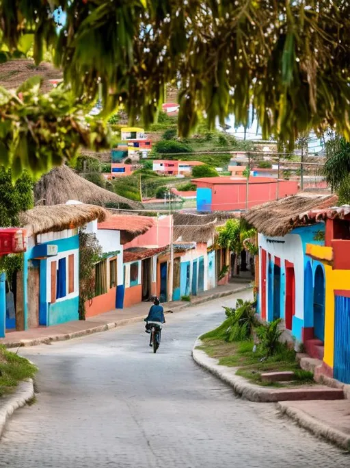 Prompt: small Latin American town, daylight, surrealistic representation