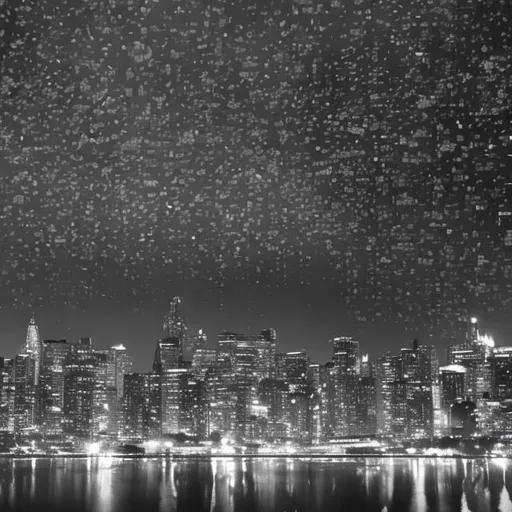 Prompt: night city lights, misty aurea, bw, perspective shot
