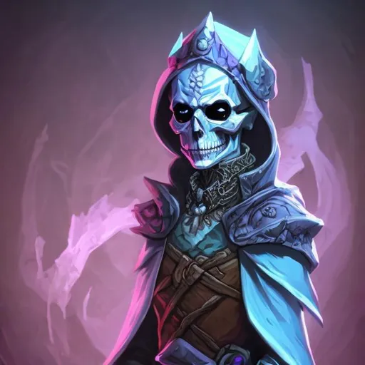 Prompt: DND character portrait skeleton mage with negative looking clothing
