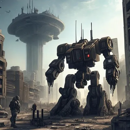 massive military robot in a dying urban alien city | OpenArt