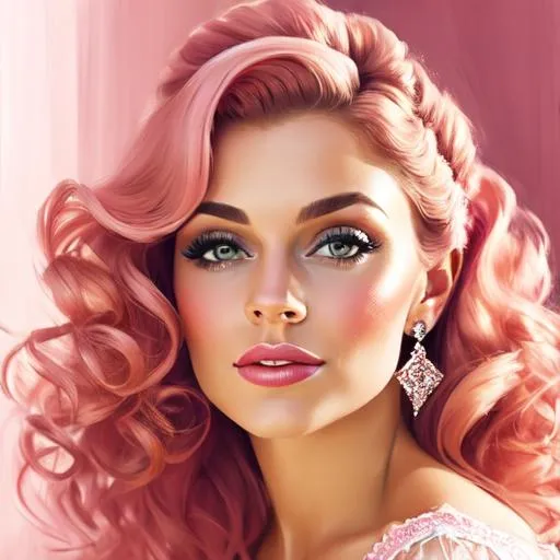 Prompt:  princess wearing pink, curled hair at sides of face, facial closeup