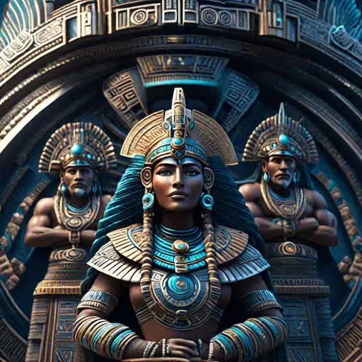 Prompt: cinematic views of annunaki Gods on a space station with mayan tribesmen, professional, UHD, HD, highly detailed, hyperrealistic