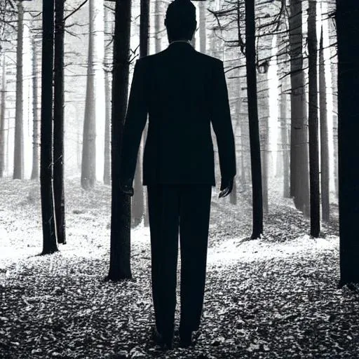 A Tall Man Standing In A Dark Forest Man Has No Face 